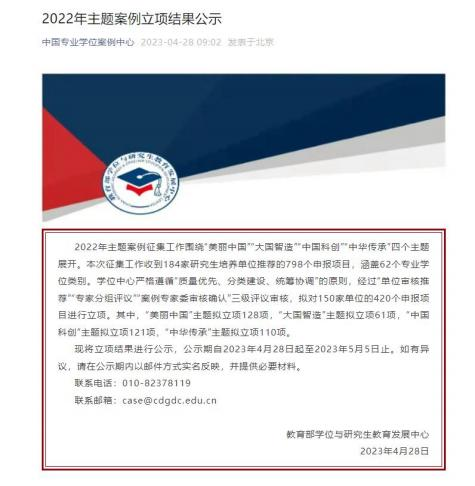 美术学院专题入选中国专业学位案例中心2022 年主题案例立项名单