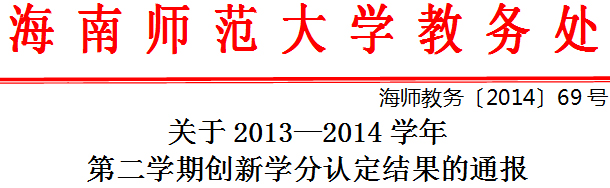 关于2013―2014学年第二学期创新学分认定结果的通报