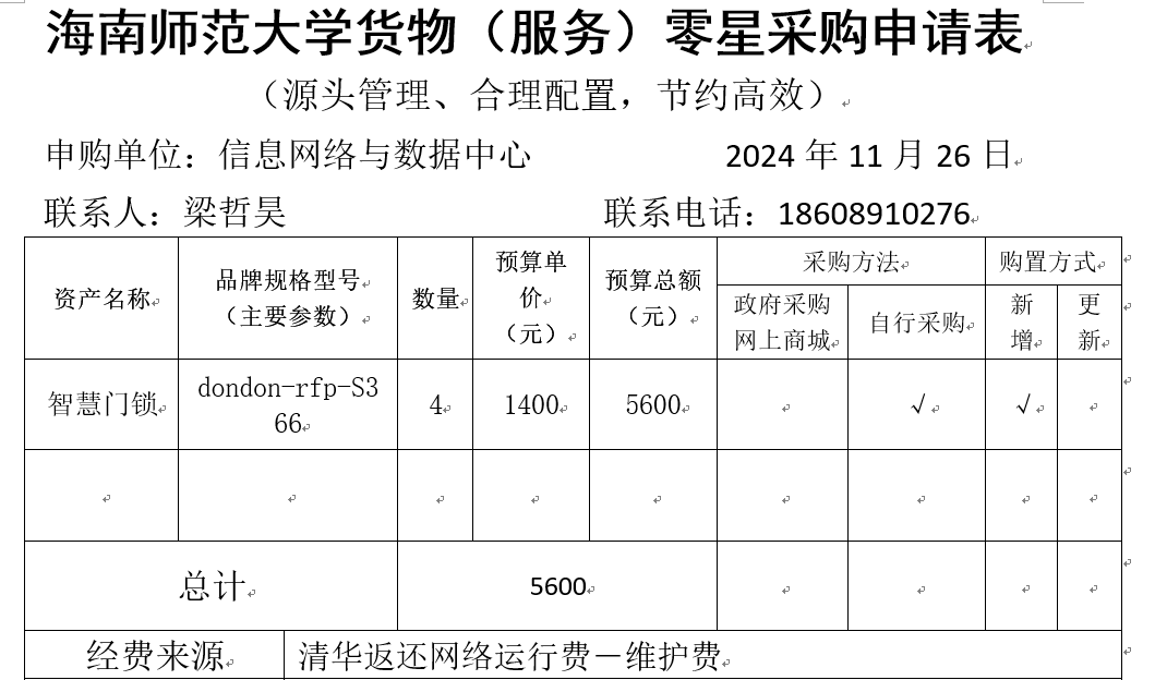 信息网络与数据中心智慧门锁采购公示